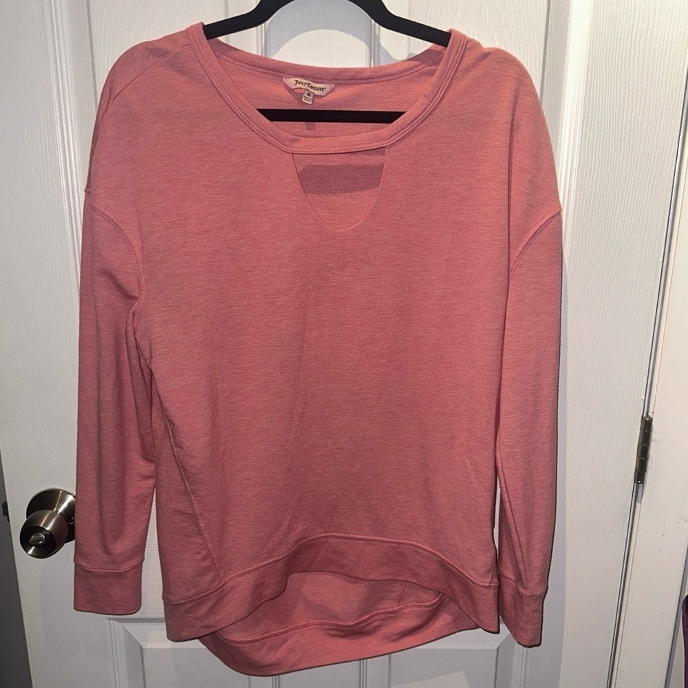 Juicy Couture Women's size M Pink High Low V-Cut Out Neckline Med Weight Long Sl